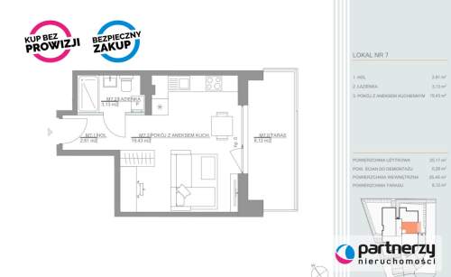 Mieszkanie 1 pokojowe z balkonem 8m2, piętro 1