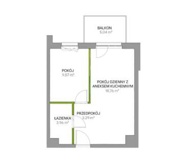 2-pokojowe mieszkanie z balkonem 35,57 m 