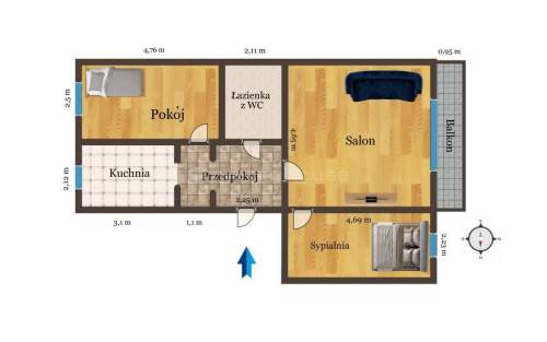 M4 62,83m2, 3 pokoje, balkon, CO miejskie