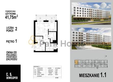 2-pokojowe mieszkanie 41,75 m z balkonem