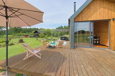Dwa domki nad jeziorem, sauna, bania, basen, staw