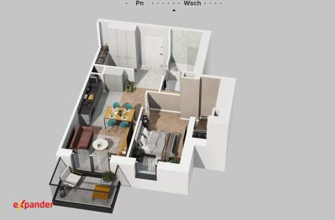 Funkcjonalne 2 pokoje 2 garderoby Balkon