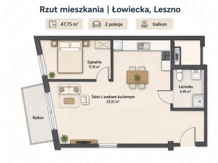 NOWE 48 m 2 pokoje Balkon Winda Projekt