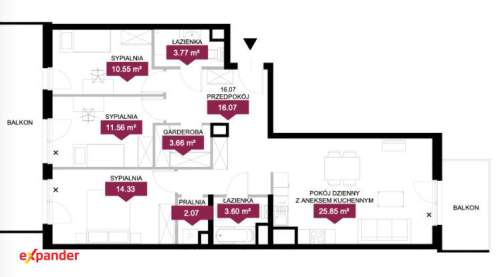 Dwustronny duży apartament, 2 łazienki, pralnia, garderoba