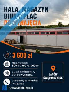 Hala, magazyn, biura i plac do wynajęcia   Janów, woj. świ