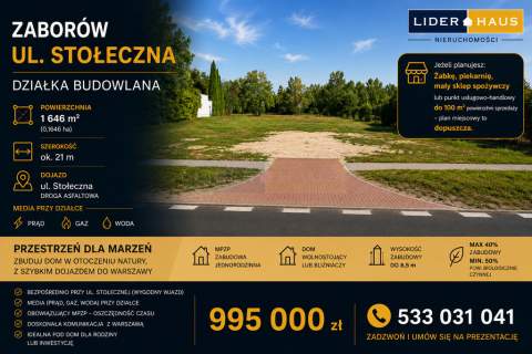 Działka budowlana 1646 m , prąd i gaz, plan miejsc