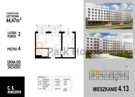 2-pokojowe mieszkanie 44,47 m z balkonem