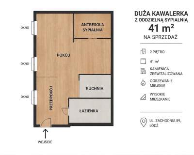 41 m 2 pokoje Po remoncie Parking Centrum Łodzi
