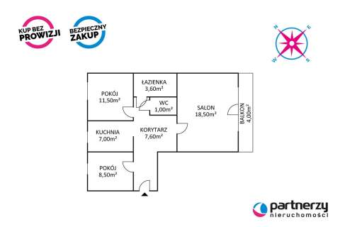 3 pokoje w drugiej linii zabudowań