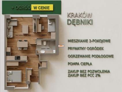 Mieszkanie 3-pok z ogrodem Dębniki Kraków