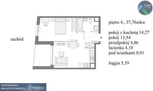 Górka Narodowa, 38 m2, 2 pokoje, loggia, parking