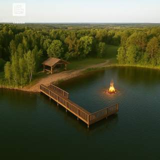 Działka nad jeziorem linia brzegowa, las, plaża