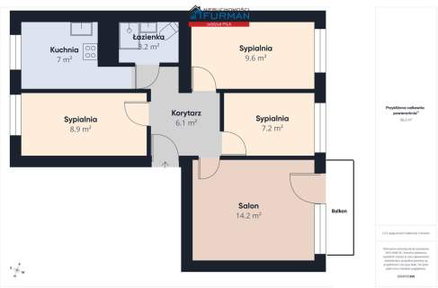 Mieszkanie 4 pokojowe o pow. 56,2m- balkon, blok