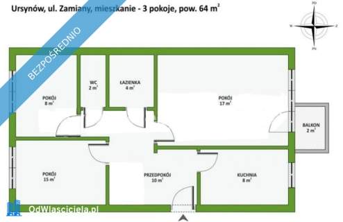 BEZPOŚREDNIO 3 osobne pokoje 63 m2 po remoncie nowe meble Ursynów...