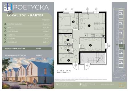 3 pokoje ogródek 75,7 m Poetycka