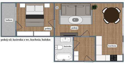 2 POKOJE 46 m BALKON 1 PIĘTRO