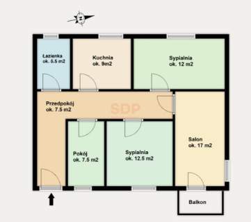 4 pokoje Osobna kuchnia Balkon