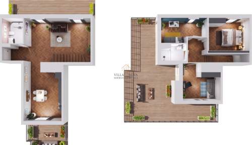 4M 2 poziomy 2x Garaż 3 Tarasy Rozkład