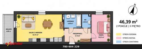 46,39m2 2pokoje balkon RUMIA bez PROWIZJI