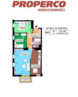 Mieszkanie 3 pok.,61,30 m2, I piętro, Na Stoku