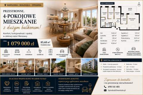 4 pokoje Balkon 20,35 m Garderoba Bez PCC