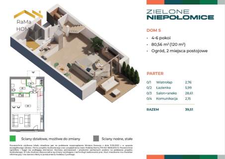 Dom z ogrodem 80,57 m 2 miejsca w cenie