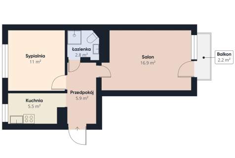 Mieszkanie 2-pokojowe 40 m2 na pierwszym piętrze