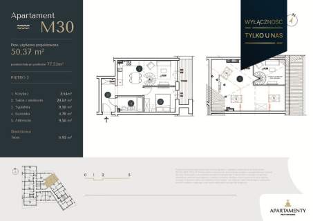 Apartament M30  Dwupokojowy z antresolą i tarasem