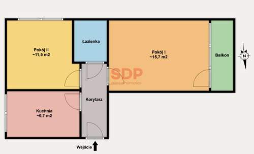 2 rozkładowe pokoje z balkonem 41,43 m2 Osobna kuchnia