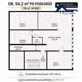 Loft w sercu Warszawy Ostatnie piętro, 78 m
