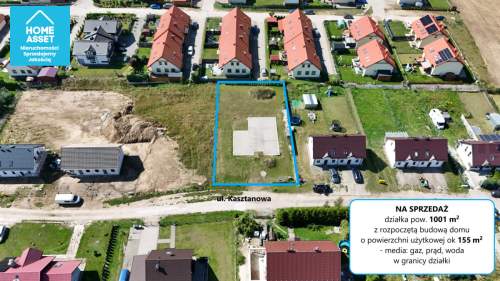 Działka 1001 m z rozpoczętą budową domu 155 m2