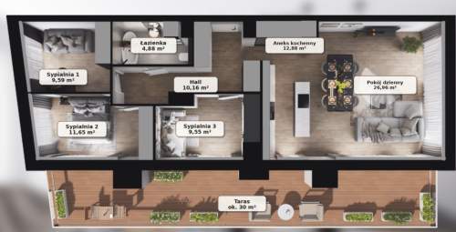 Apartament Premium Taras 30 m na Ostatnim Piętrze 4 Pokoje