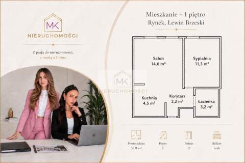 Mieszkanie 40 m2 w Rynku Lewin Brzeski 1. piętro