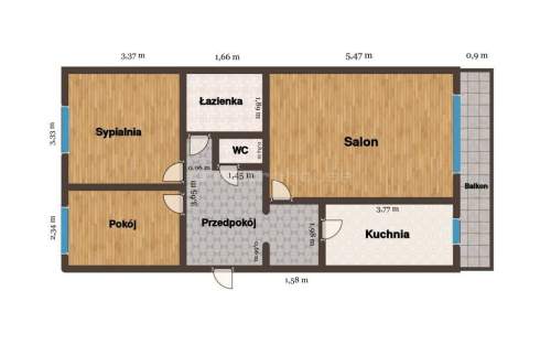 3 pokoje / CO miejskie / balkon / 1 piętro