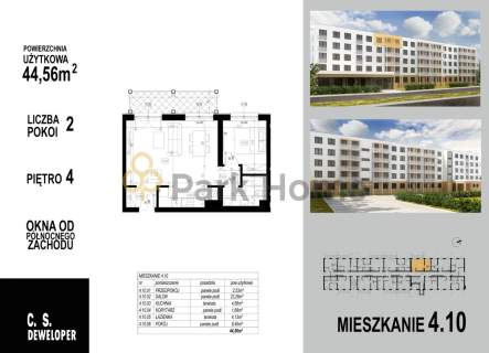 2-pokojowe mieszkanie 44,56 m z balkonem