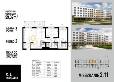3-pokojowe mieszkanie 59,39 m z balkonem