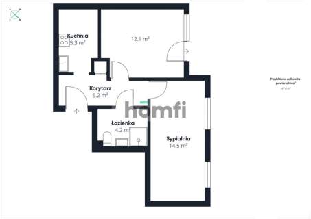 Mieszkanie, pełen rozkład - Kamienna, 2 pok, 42m2