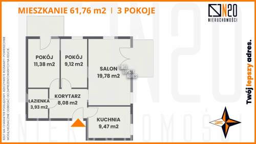 Nowe, 3 pokojowe mieszkanie z osobną kuchnią