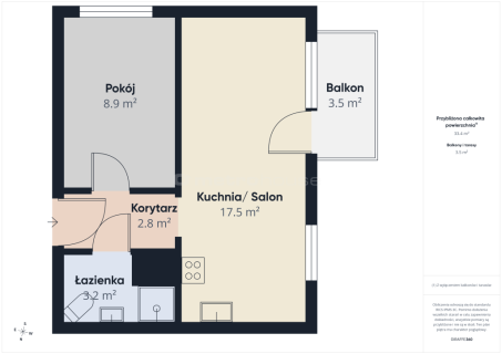 2 pokoje 33,4 m Balkon Skarbka z Gór