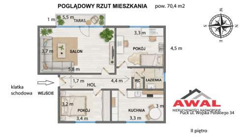 Atrakcyjne 3-pokojowe mieszkanie w Pucku
