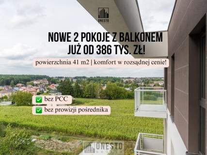 Nowe 2 pokoje z balkonem bez PCC, bez prowizji, już od 386 tys...