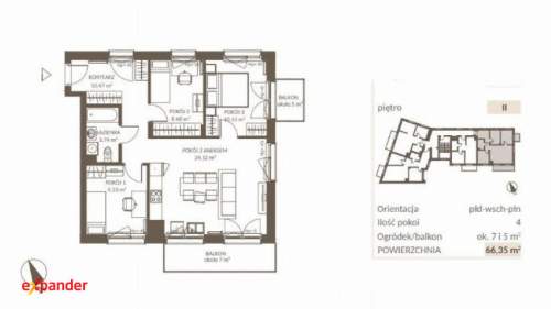 4 pokoje 66,35 m Balkon Gdańsk Jasień Mieszkanie oddane do