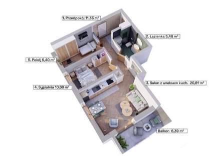 3 pokoje 57,7 m Smart Home Wełnowiec