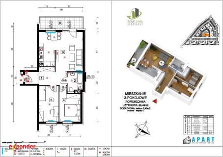 Mieszkanie Park Strzykały Śmidowicz 65.5m2 winda 3 pokoje w