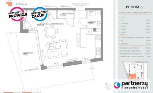 Mieszkanie 2 poziomowe 70m2, 4 pokoje, ogródek