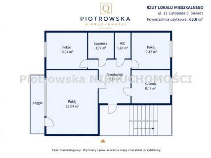 Mieszkanie na sprzedaż, 63,8 m2, Sieradz