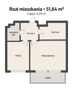 Letnica, ul. Sucha 41 51,64 m 2 pokoje loggia