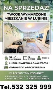 3 pokoje, balkon, centrum, 54m2, Lubin