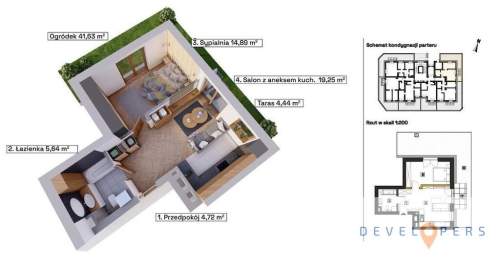 Gotowe do odbioru 2 pokoje z ogródkiem 41 m2