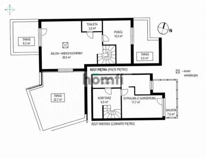 NOWA CENA 70m2 2 poziomy, 3 tarasy Różanka